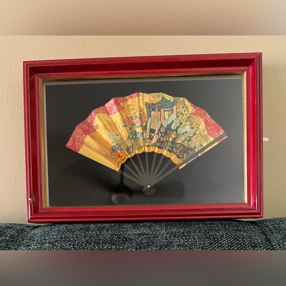 Traditional Kyoto Kazari Sensu Hana Guruma Hand Fan in Red Lacquer Frame - Picture 1 of 5